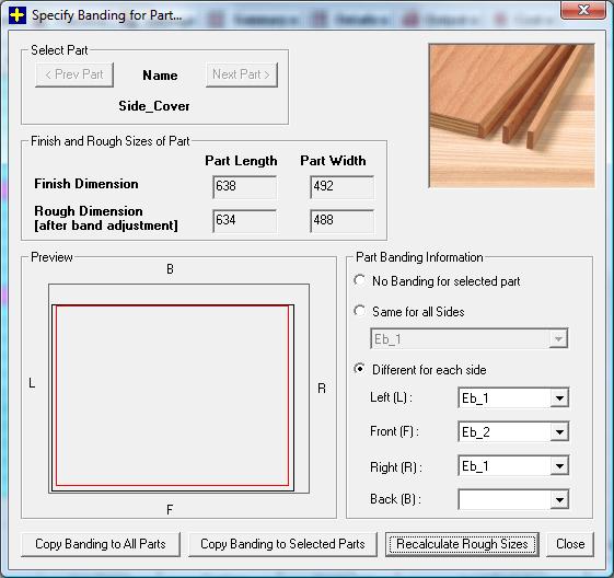 Dialog to select Banding materail and apply on different sides