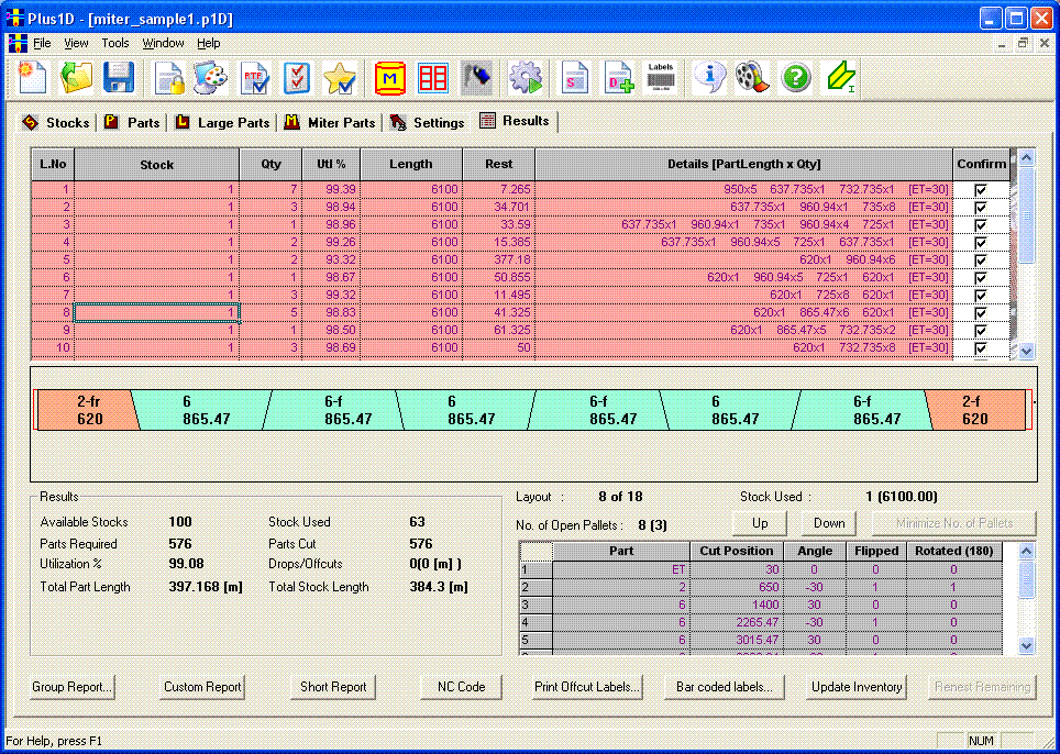 Bar Nesting Optimization software : PLUS 1D - User Interface